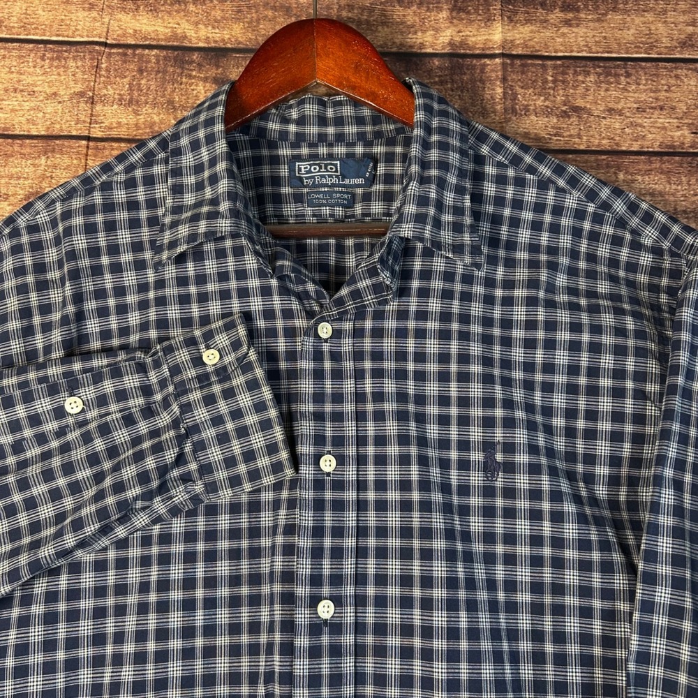 Polo Ralph Lauren Lowell Sport Mens XL Navy Plaid Cotton Button Down Shirt